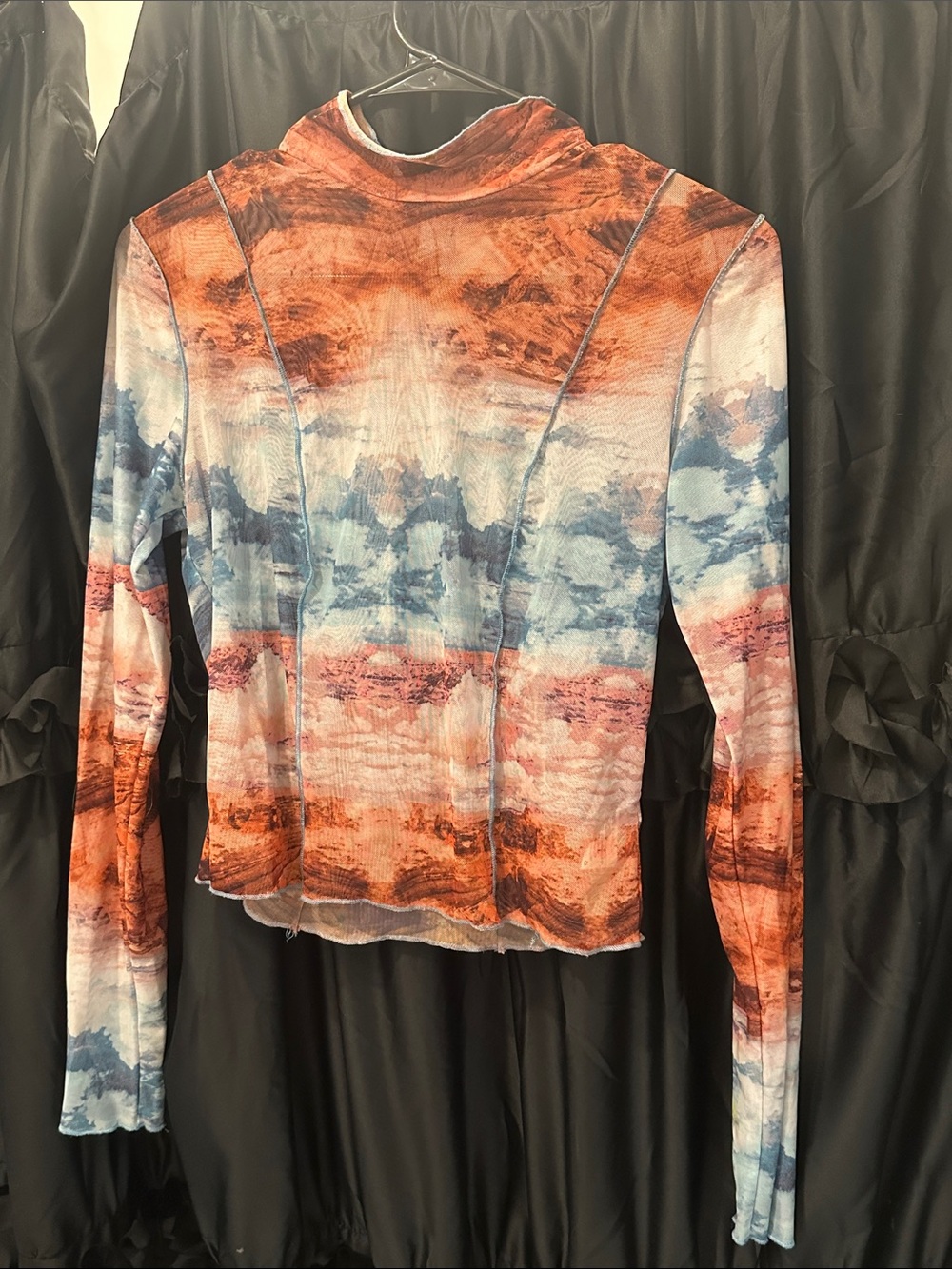 wild fable Rust & Blue Tie-Dye Long Sleeve Mesh Top
